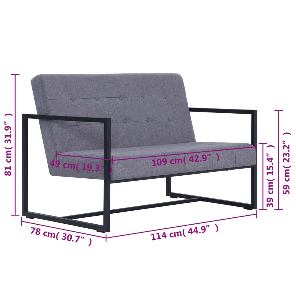 Light Gray Fabric Upholstered 2-Seater Loveseat with Armrests C892019