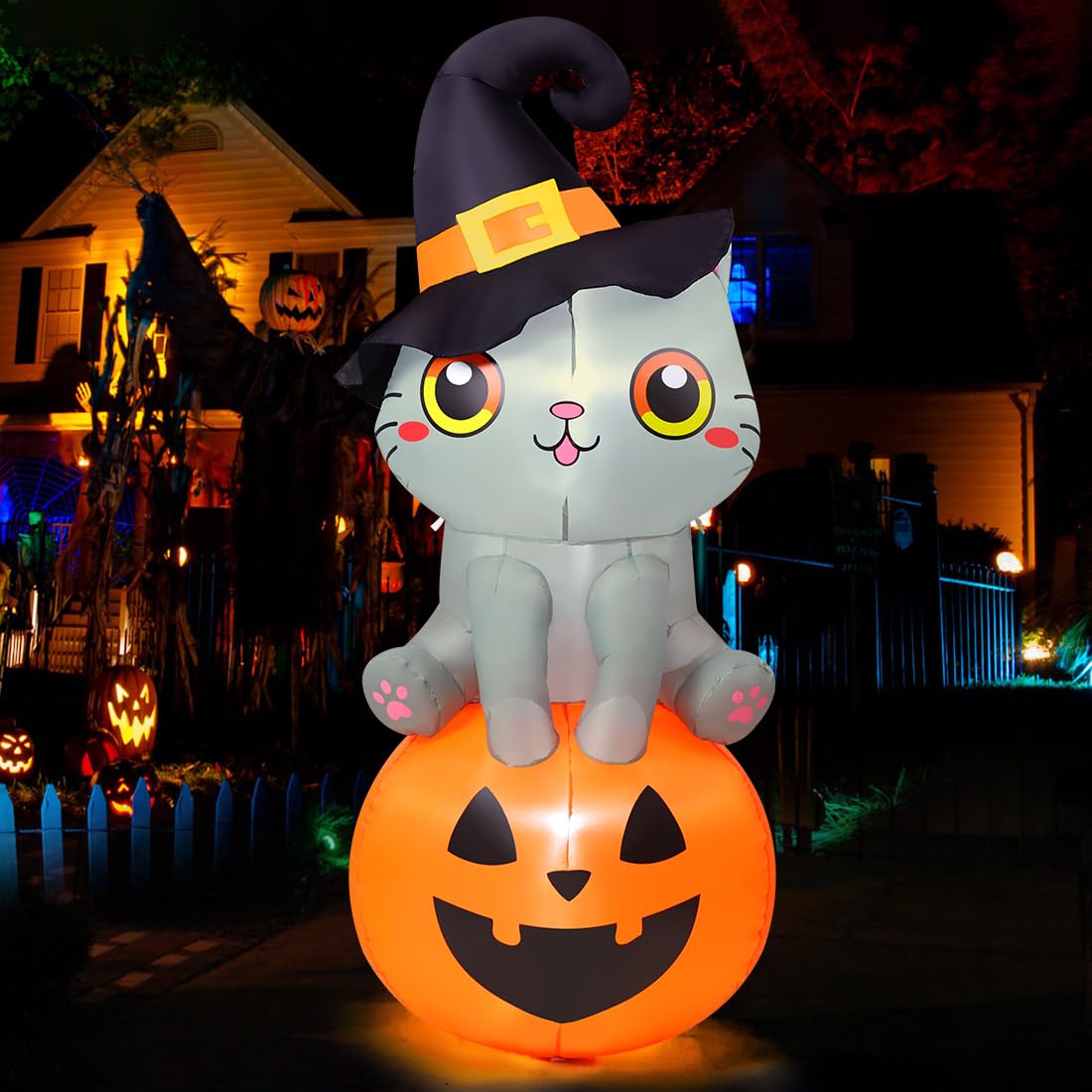 6 FT Halloween Inflatables Cat with Built-in LEDs L634470
