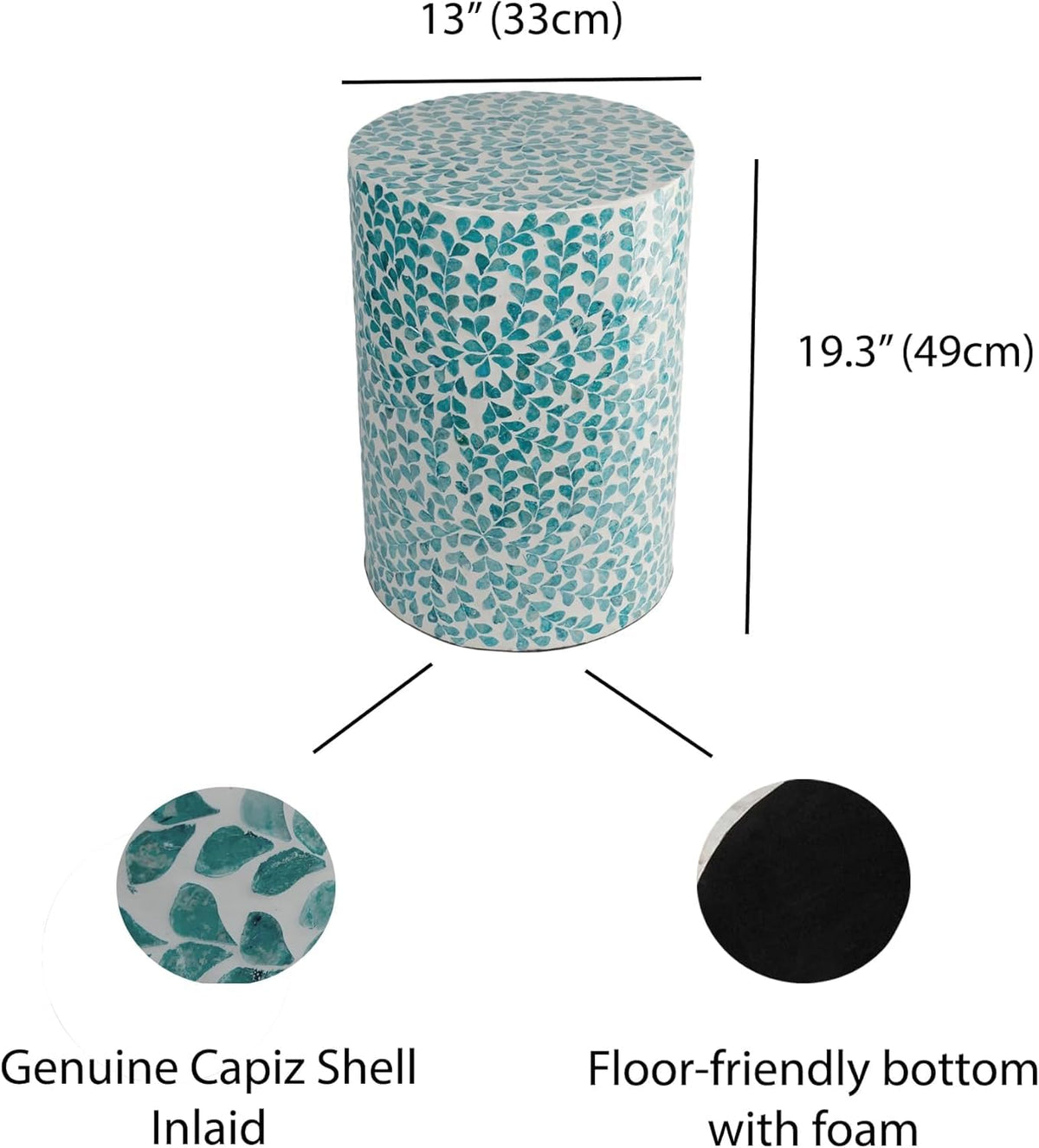 Mother of Pearl Inlaid Cylinder Drum End Table N869