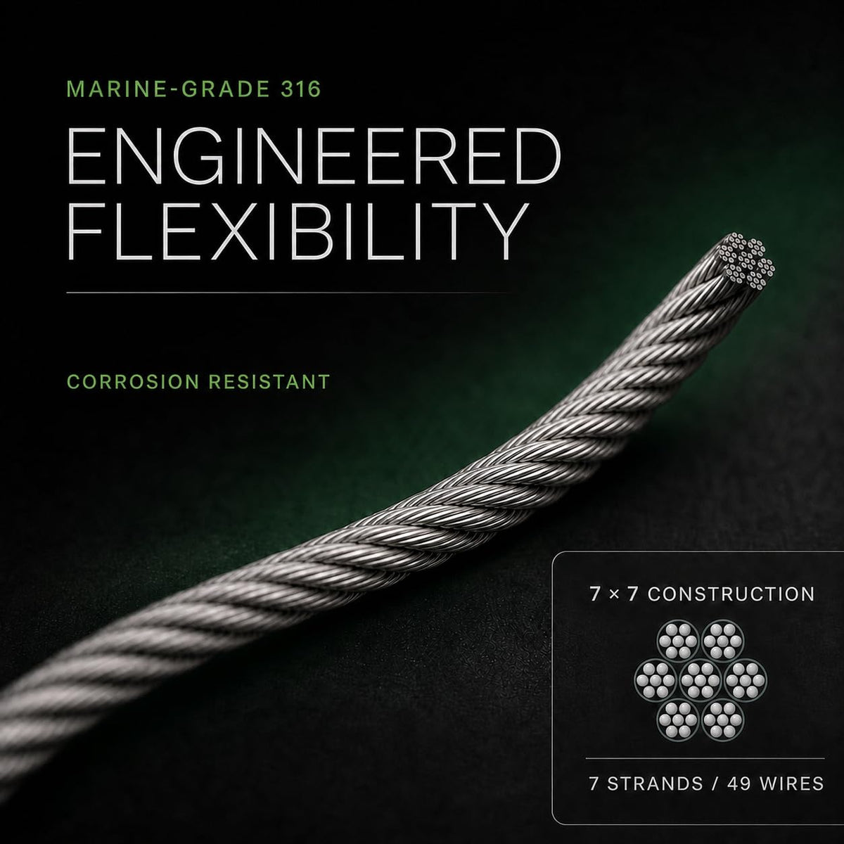 T316 Stainless Steel Wire Rope 1/8" 100 ft O1259