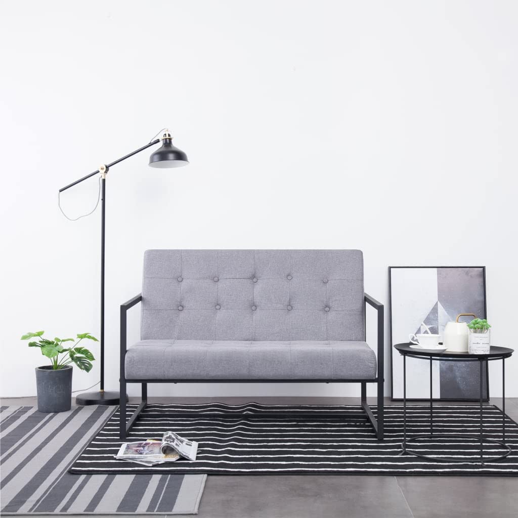 Light Gray Fabric Upholstered 2-Seater Loveseat with Armrests C892019