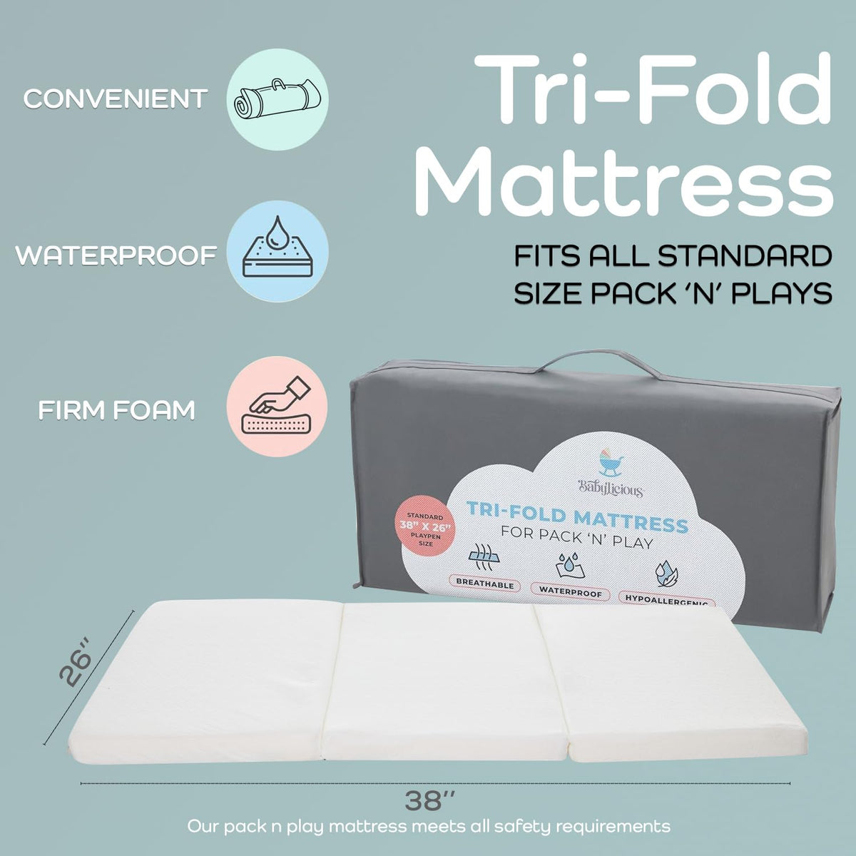 Pack and Play Mattress Topper 38" x 26" Trifold Foam K515