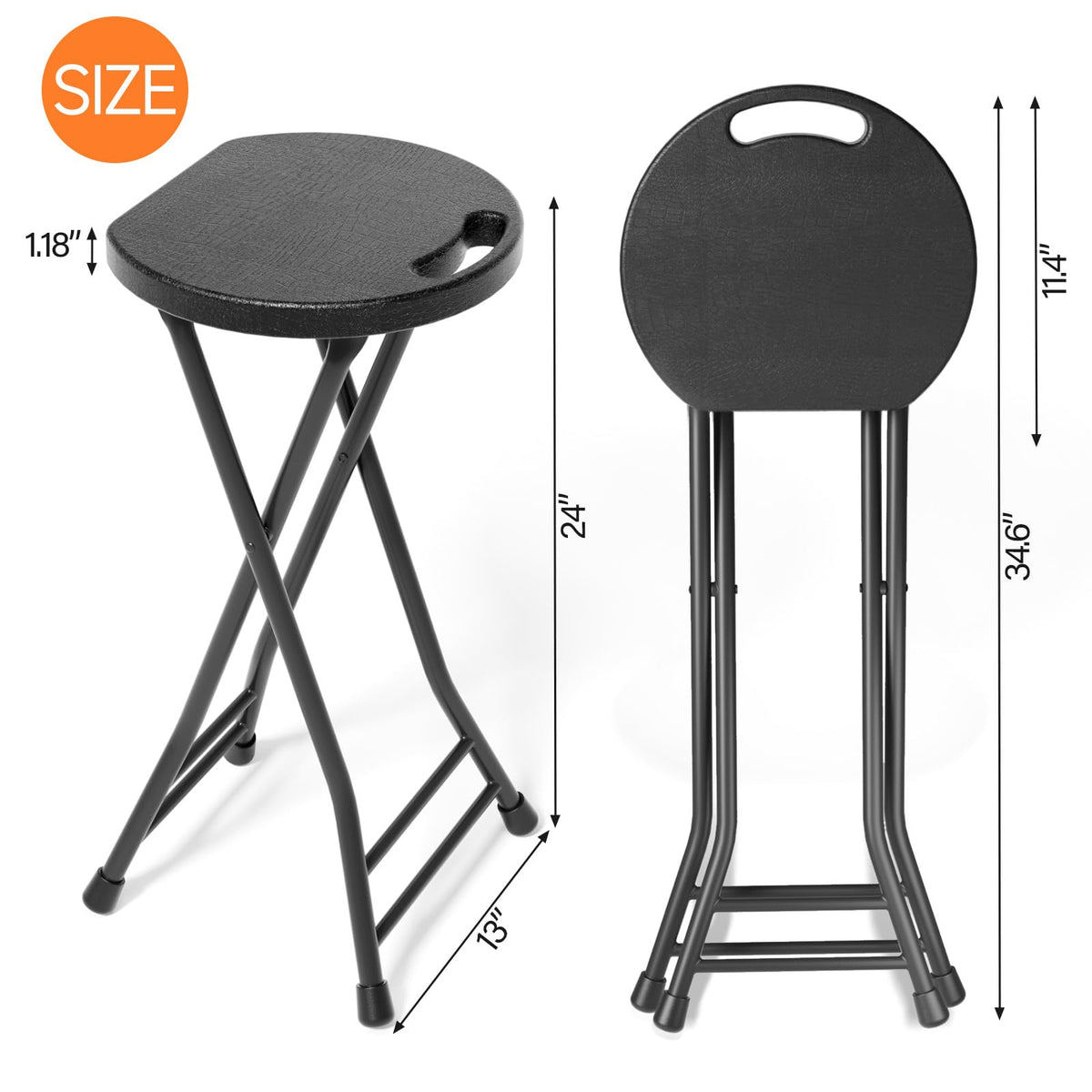 24 Inch Folding Stool 500LBS Capacity Portable Collapsible Stool Black G577862