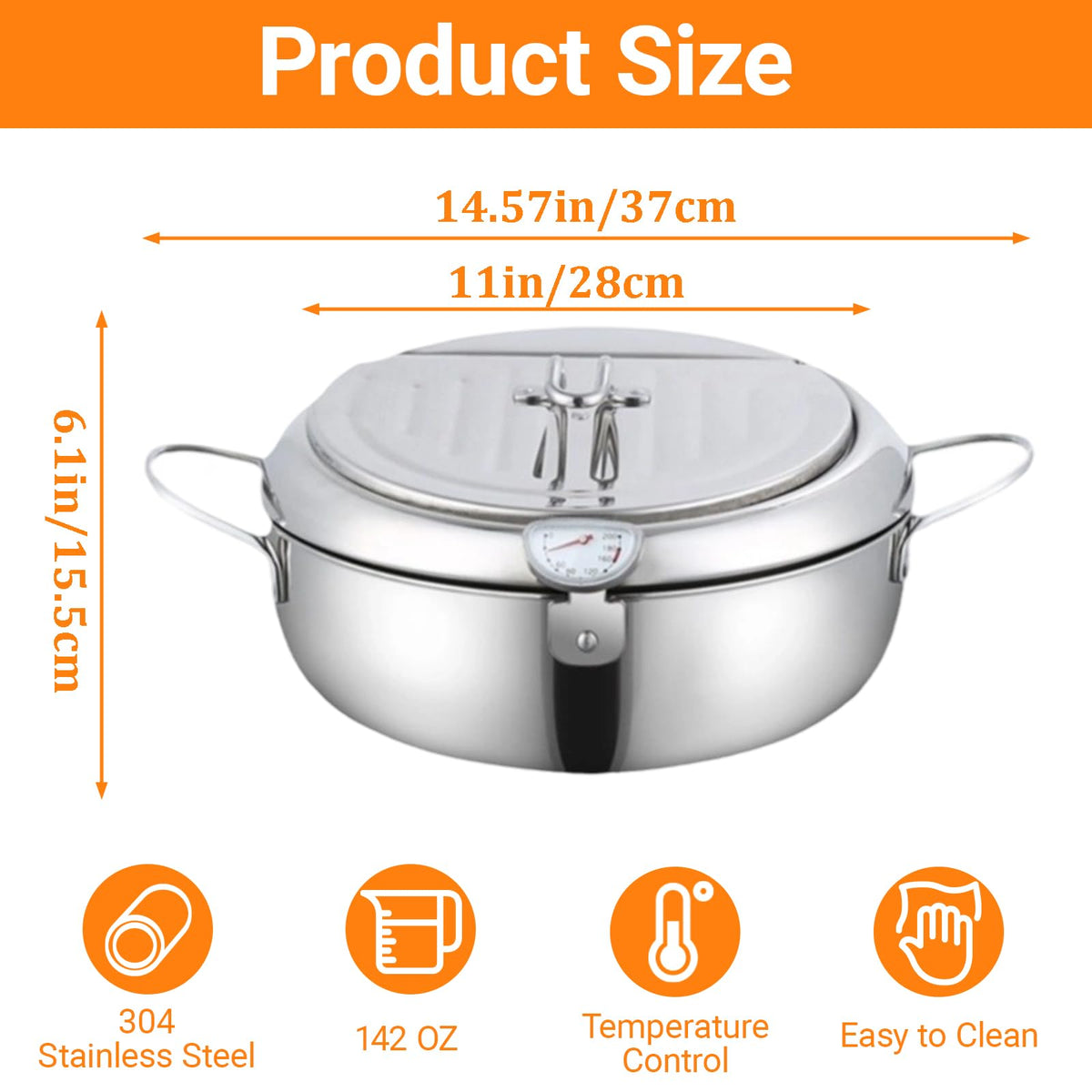 4.2L Stainless Steel Deep Fryer Pot with Thermometer F21514