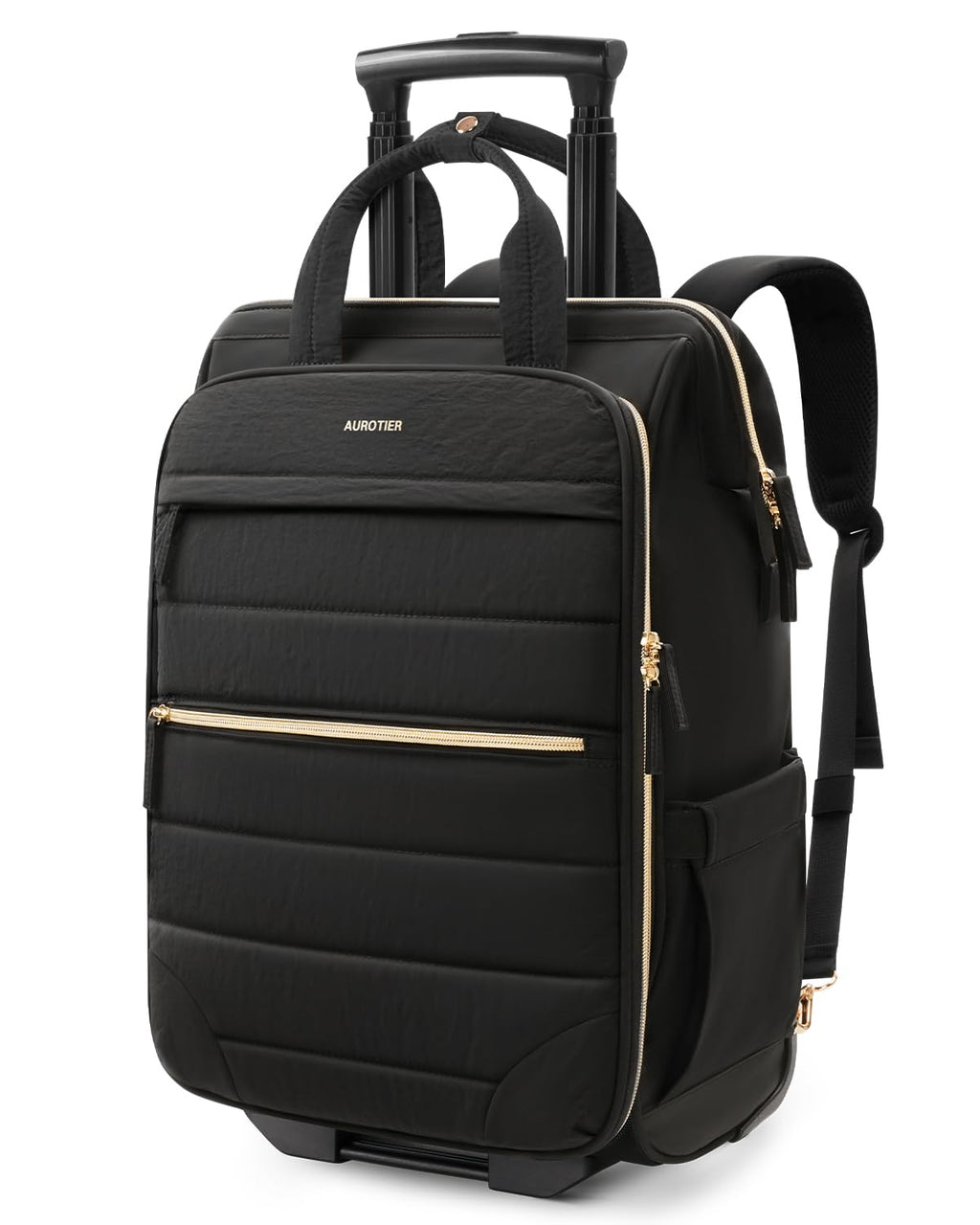 Black Rolling Puffer Backpack with Wheels S33155