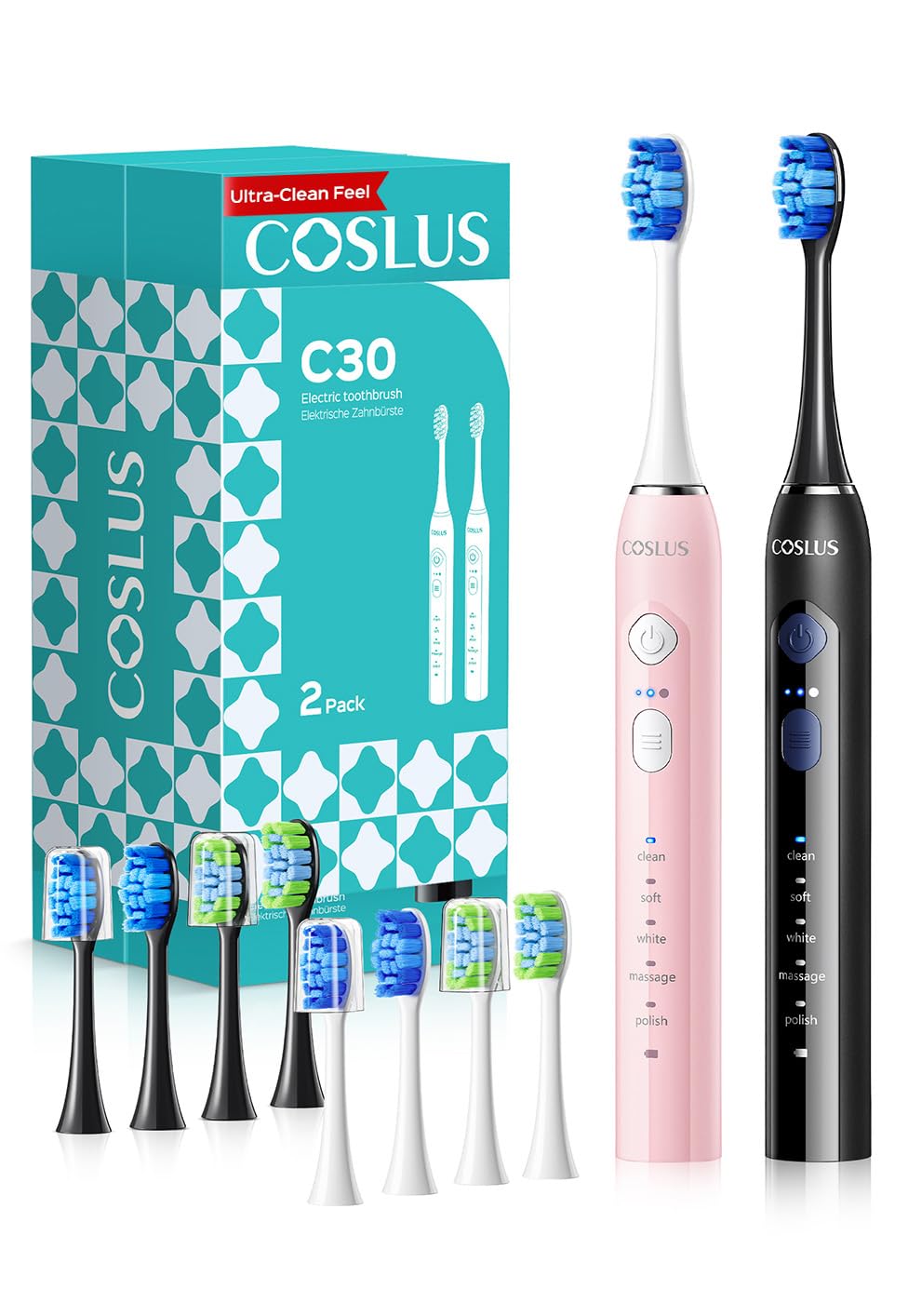 Electric Toothbrush 2PCS Black Pink E7416