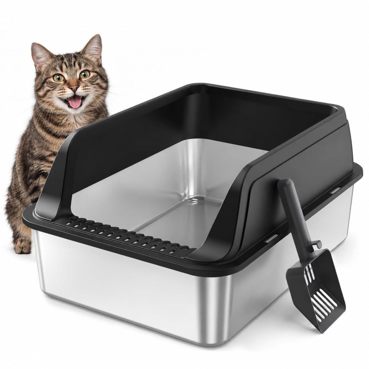 Stainless Steel High Sided Litter Box with Lid Z69047