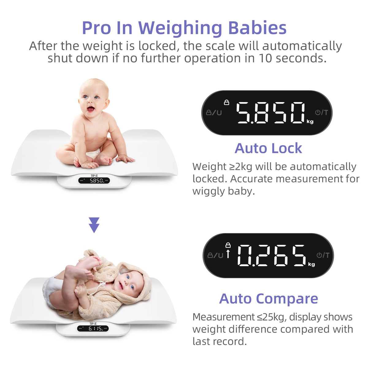 Baby Scale with Detachable Tray, Up to 400lb/180kg T3541