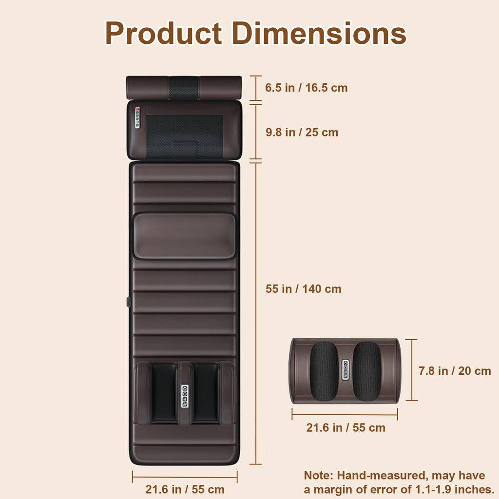 Brown Full Body Heating Massage Mat with Detachable Neck and Leg Massagers P90510