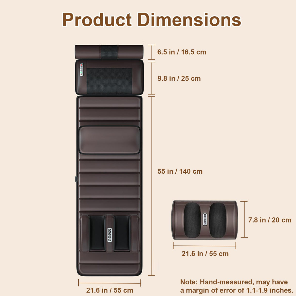 Brown Full Body Heating Massage Mat with Detachable Neck and Leg Massagers P90510