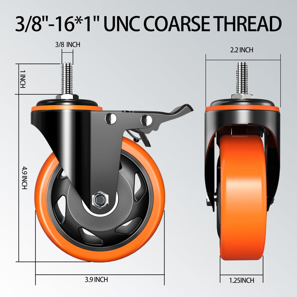 4 inch Threaded Stem Caster Wheels Set of 4 Heavy Duty Dual Locking O260238