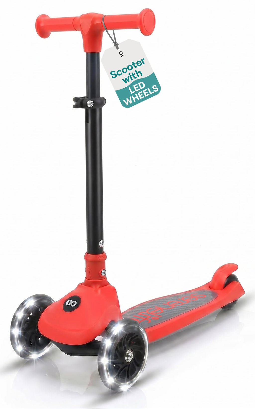 Foldable 3 Wheel Scooter with LED Wheels, Adjustable Handlebar, Red Z782840