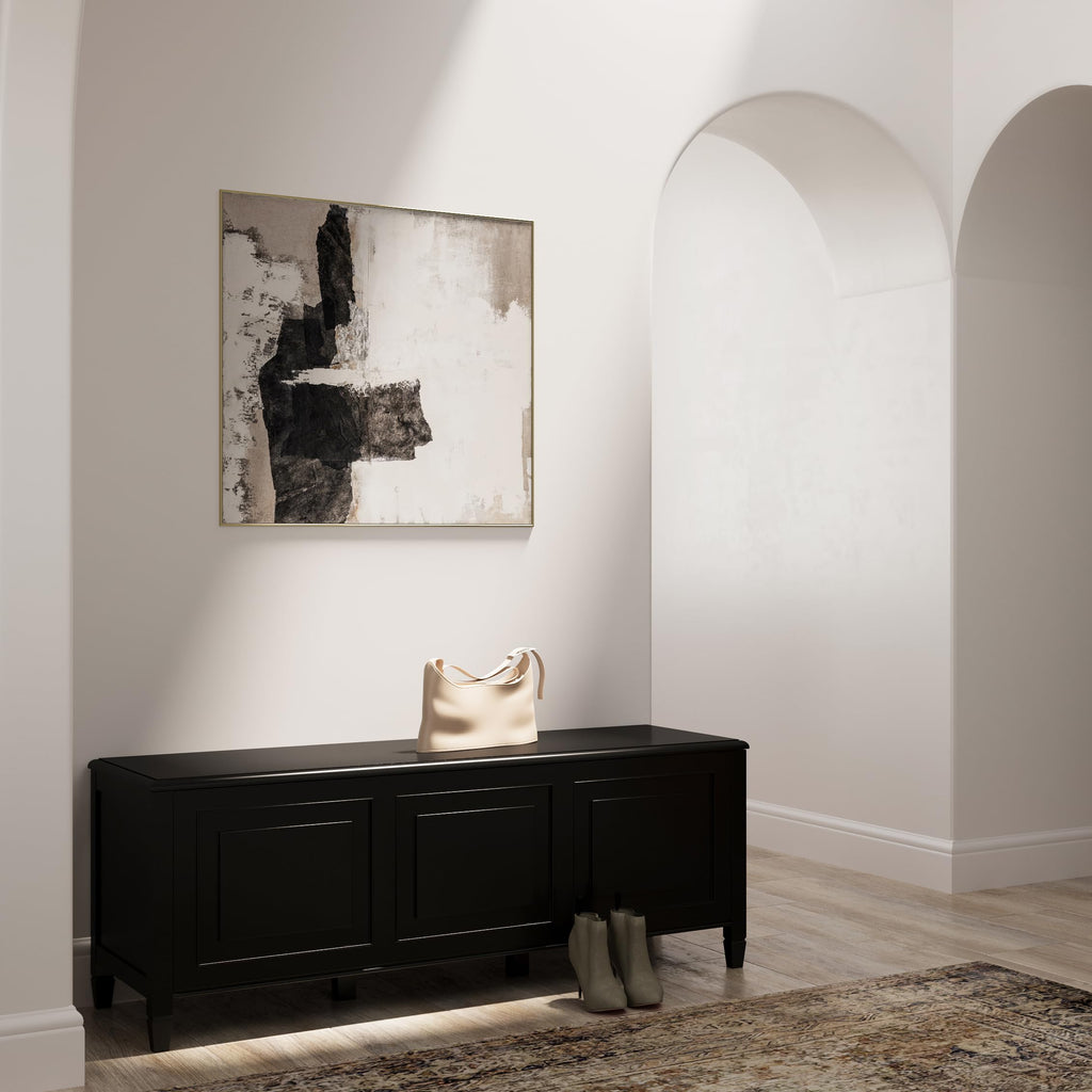 Black Solid Wood Trunk Bench Y4045