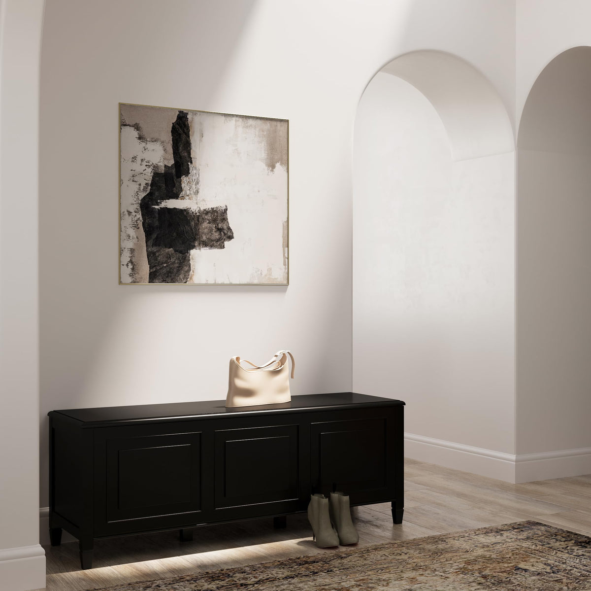 Black Solid Wood Trunk Bench Y4045