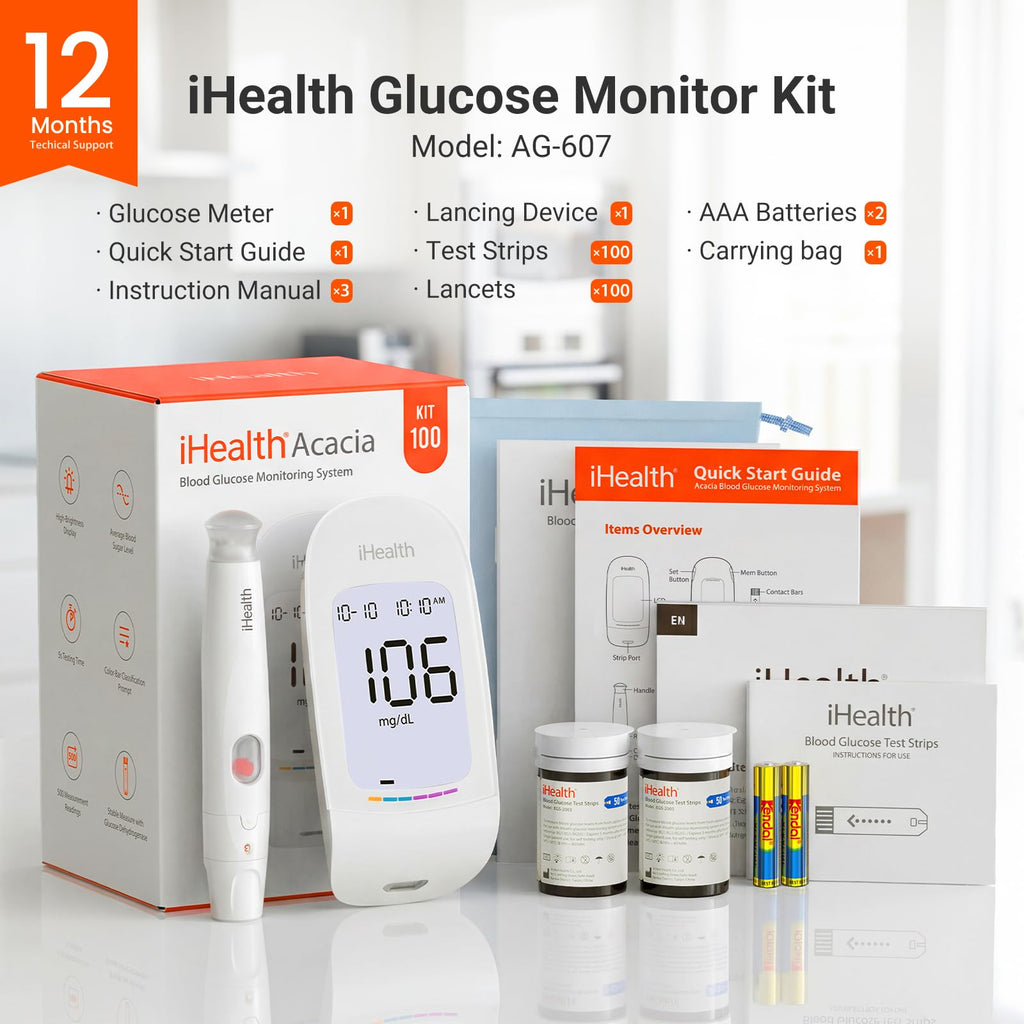 Blood Glucose Monitor Kit, 100 Strips & Lancets M8235
