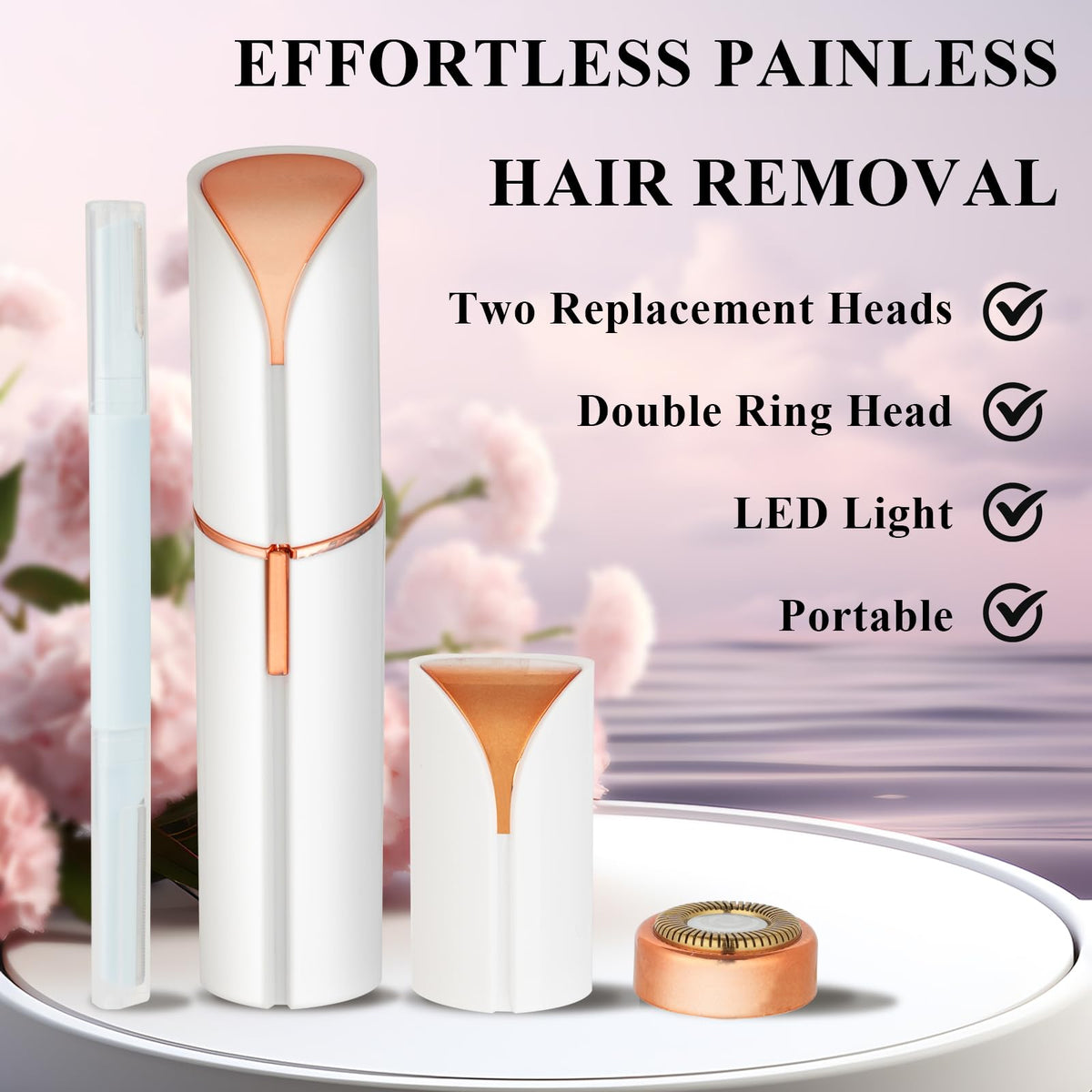 Electric Painless Facial Hair Removal Device with 2 Replacement Heads P6987