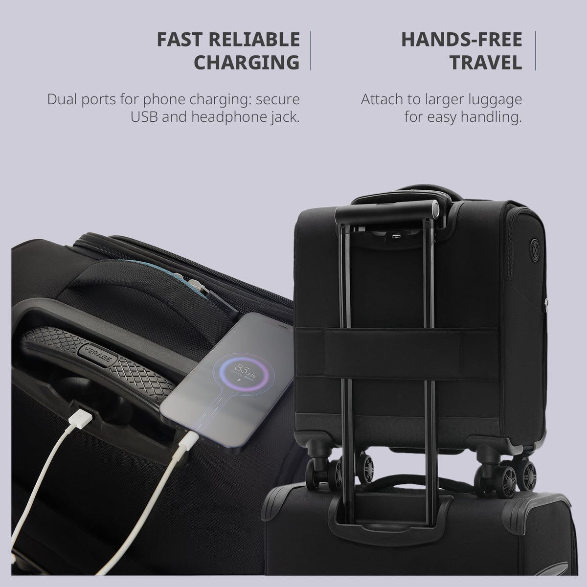 14-Inch Underseat Carry On Luggage with Spinner Wheels & USB Charging Port K92657