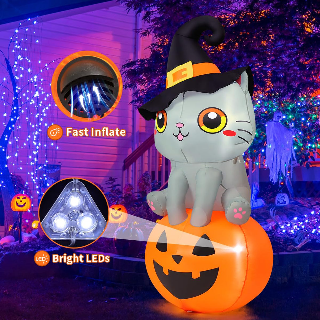 6 FT Halloween Inflatables Cat with Built-in LEDs L634470