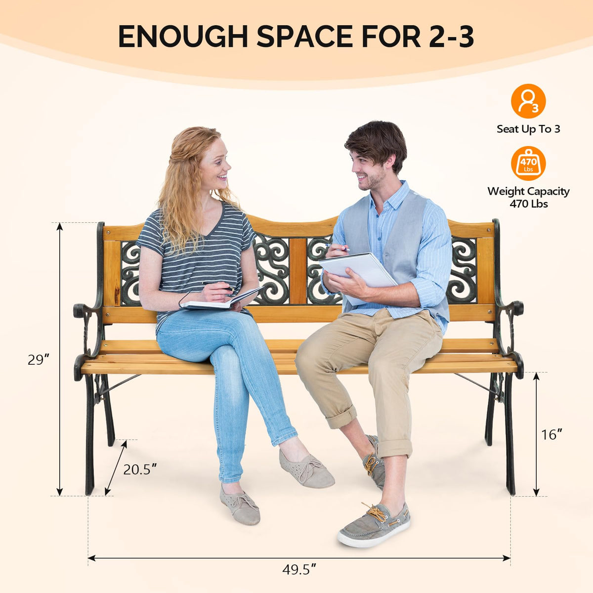 Cast Iron Teak Outdoor Bench 3-Seater Y2633