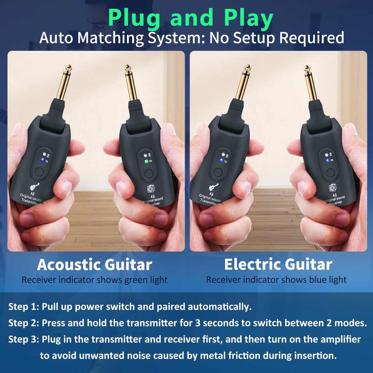 Wireless Guitar System 2.4GHz Transmitter and Receiver Black W41537