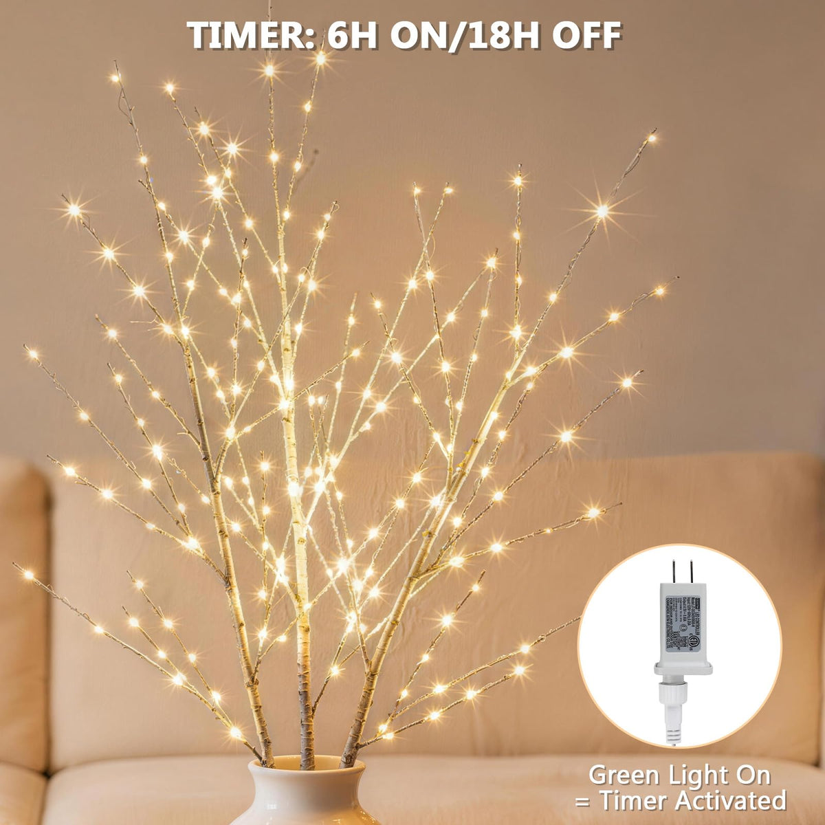 Lighted Birch White Tree Branches 33IN 180LED with Timer C626