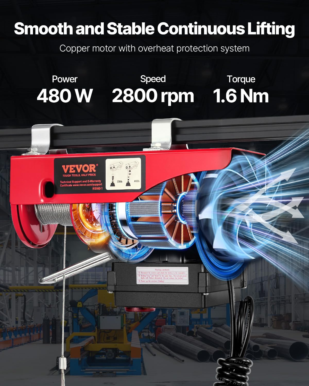 110v 440lbs Electric Hoist with Wireless Remote Control A347