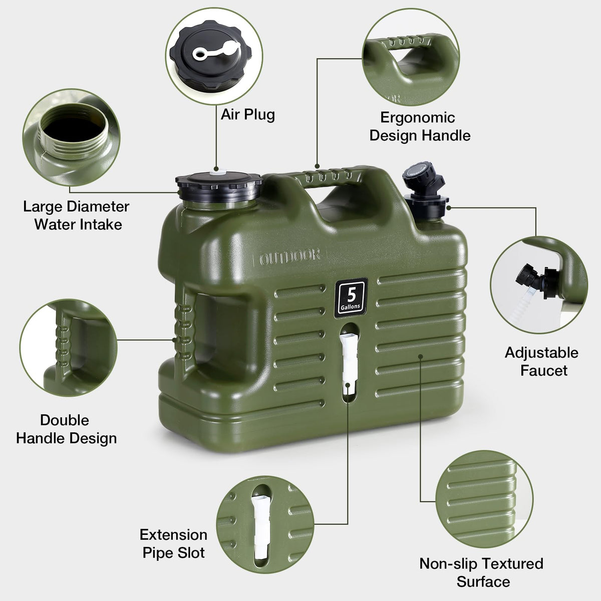 5 Gallon BPA Free Water Jug with Spigot Green J302