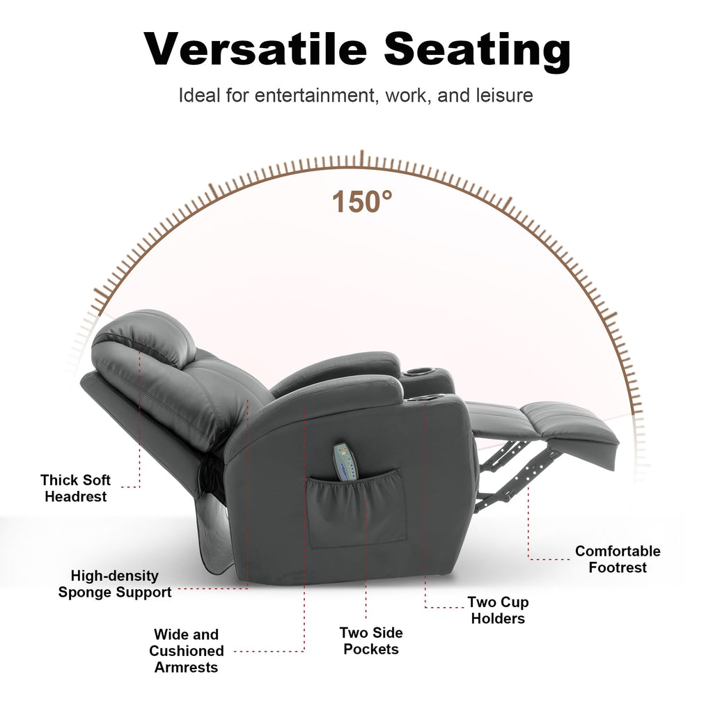 Massage Heat 360° Swivel Rocking Recliner Chair with Remote and Cup Holder I175