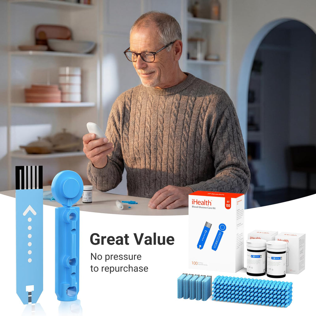 Blood Glucose Monitor Kit, 100 Strips & Lancets M8235