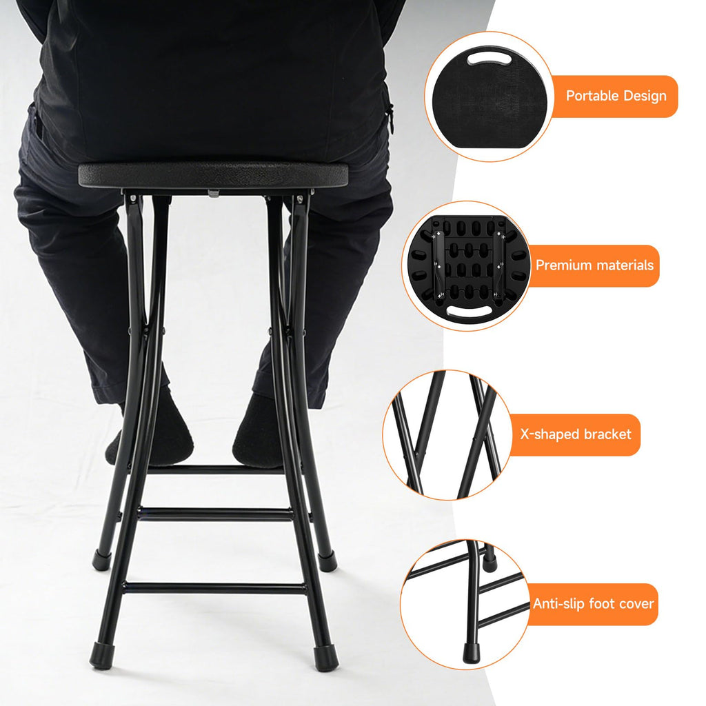 24 Inch Folding Stool 500LBS Capacity Portable Collapsible Stool Black G577862