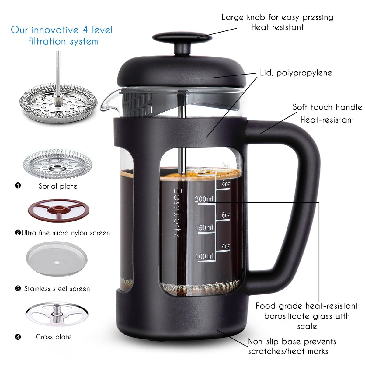 12 oz Borosilicate Glass French Press A8629