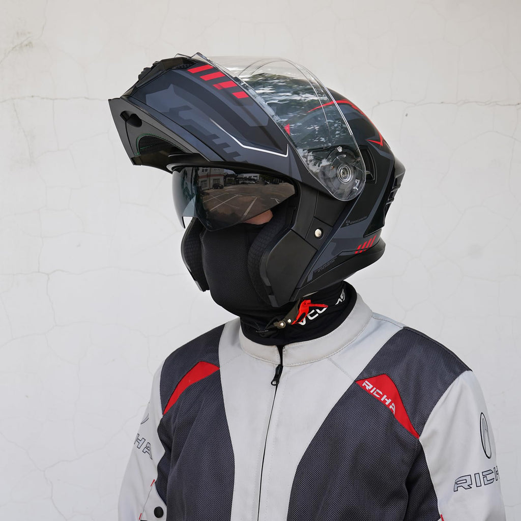 Dual Visor Flip up Modular Full Face Motorcycle Helmet F30363