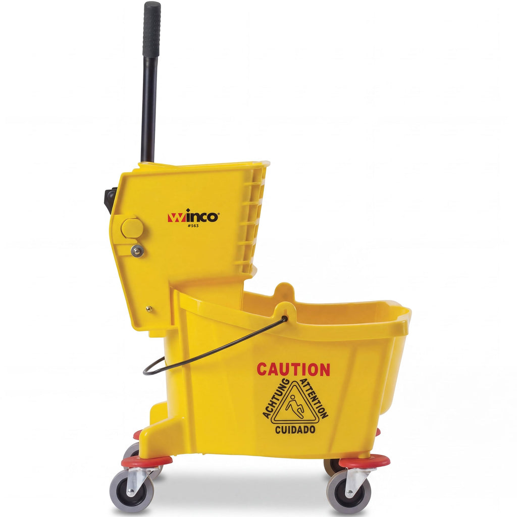 26 qt Yellow Plastic Mop Bucket on Wheels Q51427