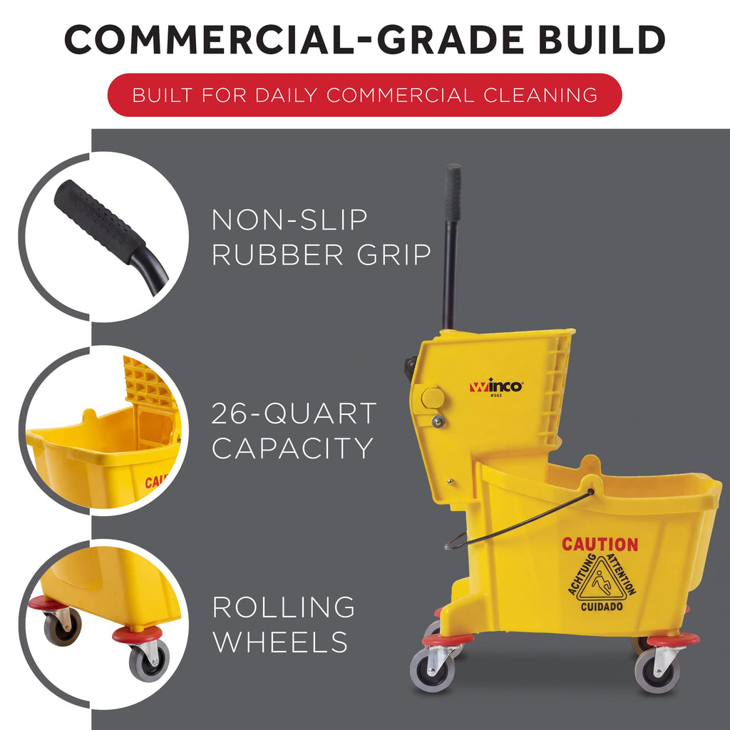 26 qt Yellow Plastic Mop Bucket on Wheels Q51427