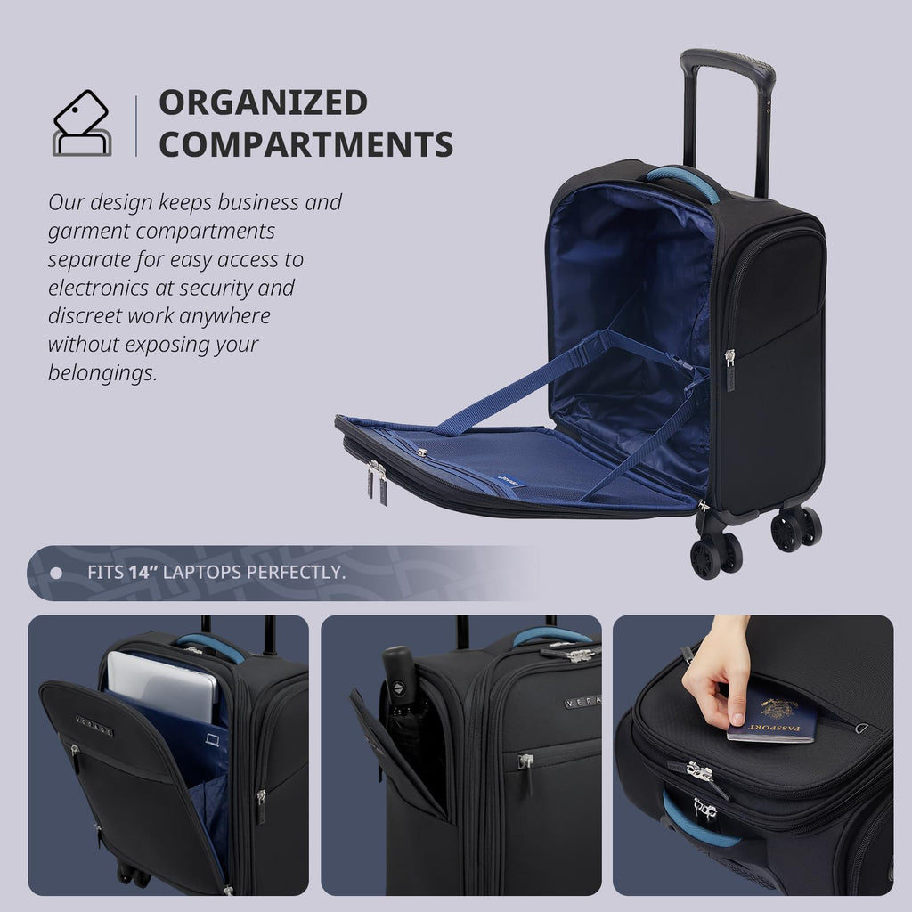 14-Inch Underseat Carry On Luggage with Spinner Wheels & USB Charging Port K92657