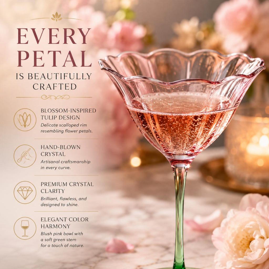 Pink Tulip Flower Cocktail Glasses 2 Set L892