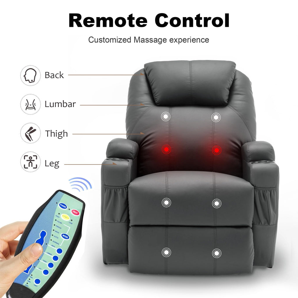 Massage Heat 360° Swivel Rocking Recliner Chair with Remote and Cup Holder I175