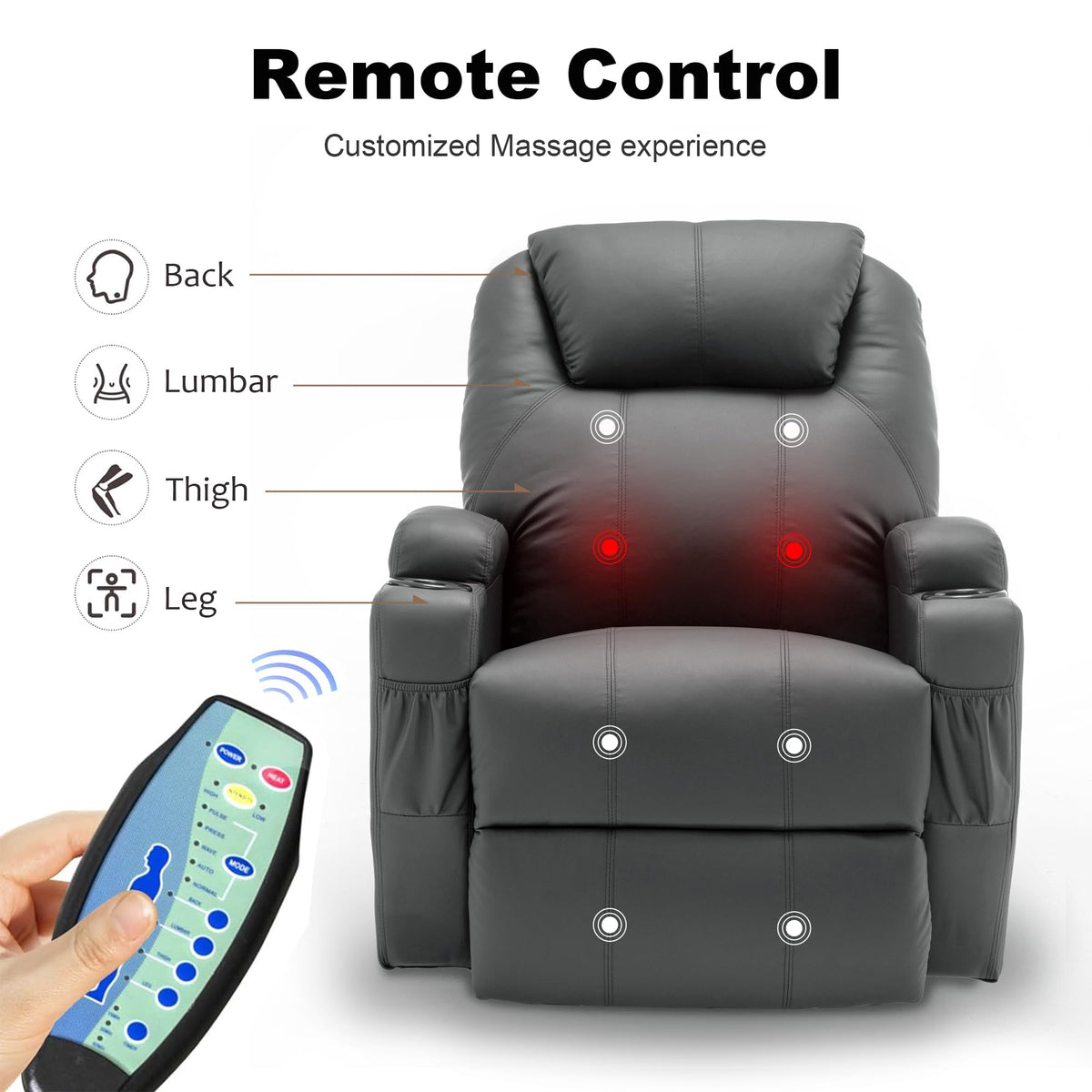Massage Heat 360° Swivel Rocking Recliner Chair with Remote and Cup Holder I175
