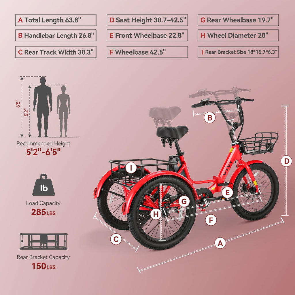 Electric Tricycle for Adults with Basket, Folding 3-Wheel Electric Bike with Removable Battery Y2759