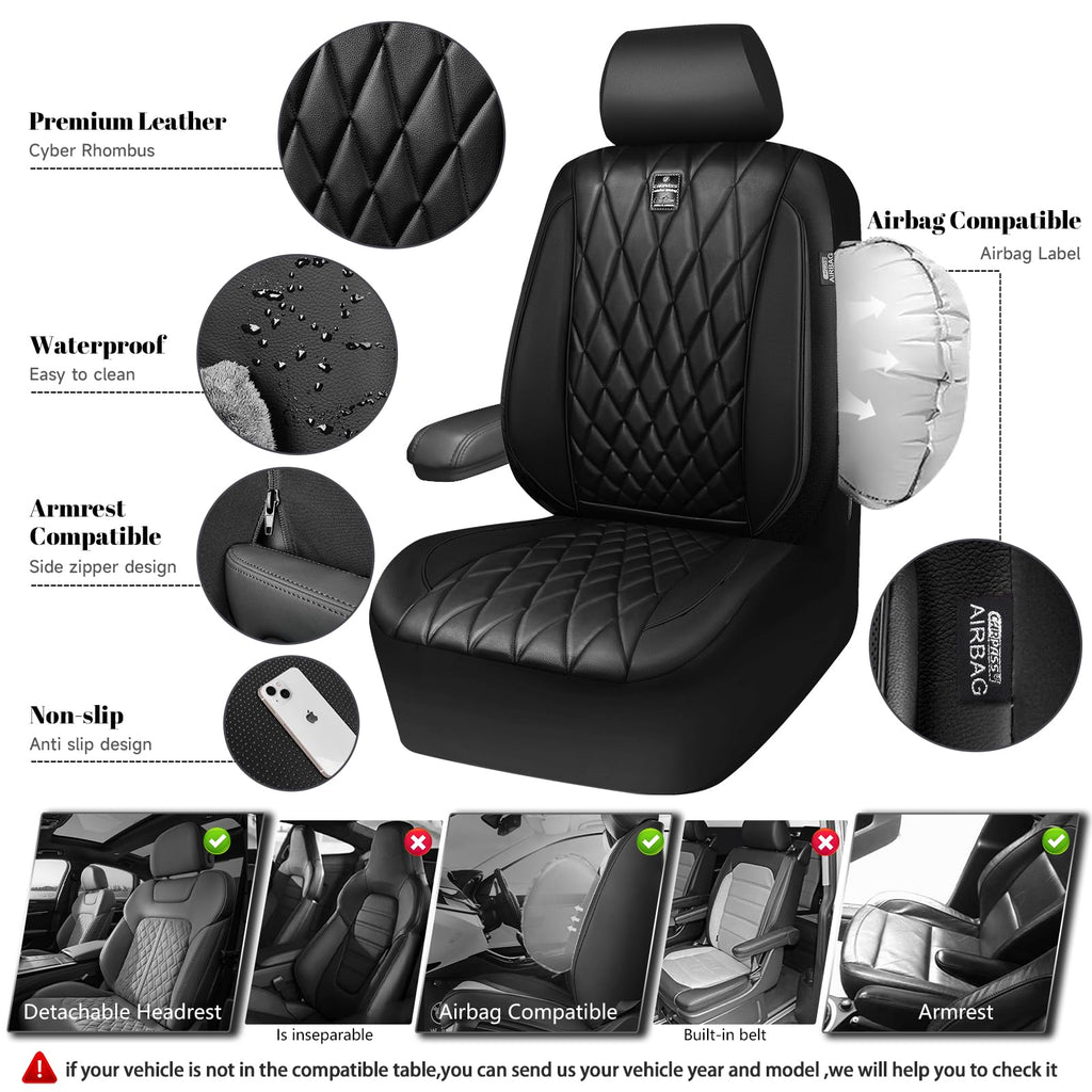 5 Seats Faux Leather Seat Covers Full Set Pure Black A3655