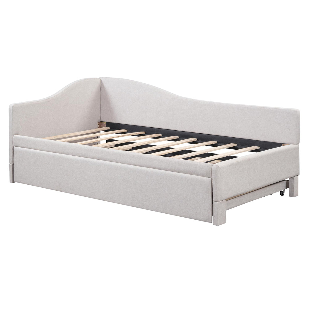 Twin Size Upholstered Linen Daybed with Pop up Trundle U70671