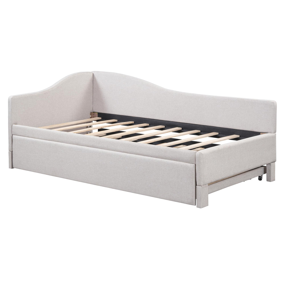 Twin Size Upholstered Linen Daybed with Pop up Trundle U70671