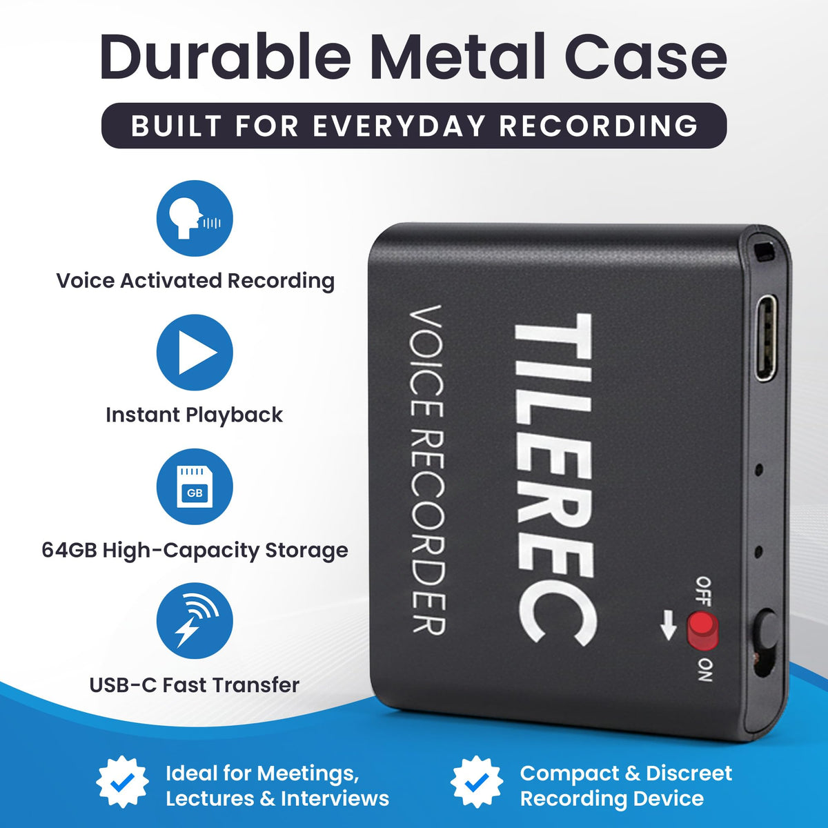 64GB USB-C Metal Body Digital Audio Recorder P947