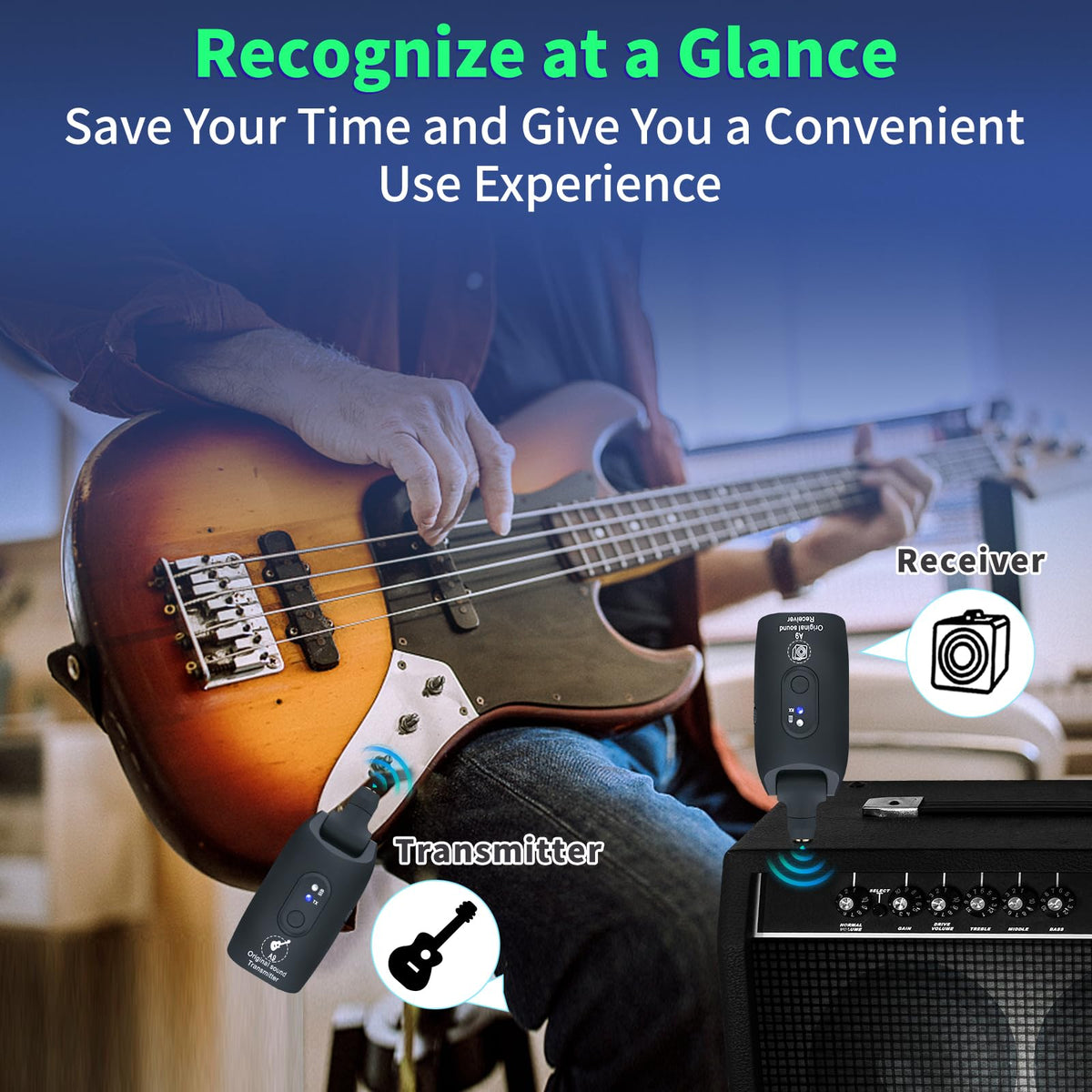 Wireless Guitar System 2.4GHz Transmitter and Receiver Black W41537