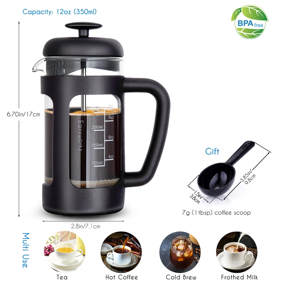 12 oz Borosilicate Glass French Press A8629