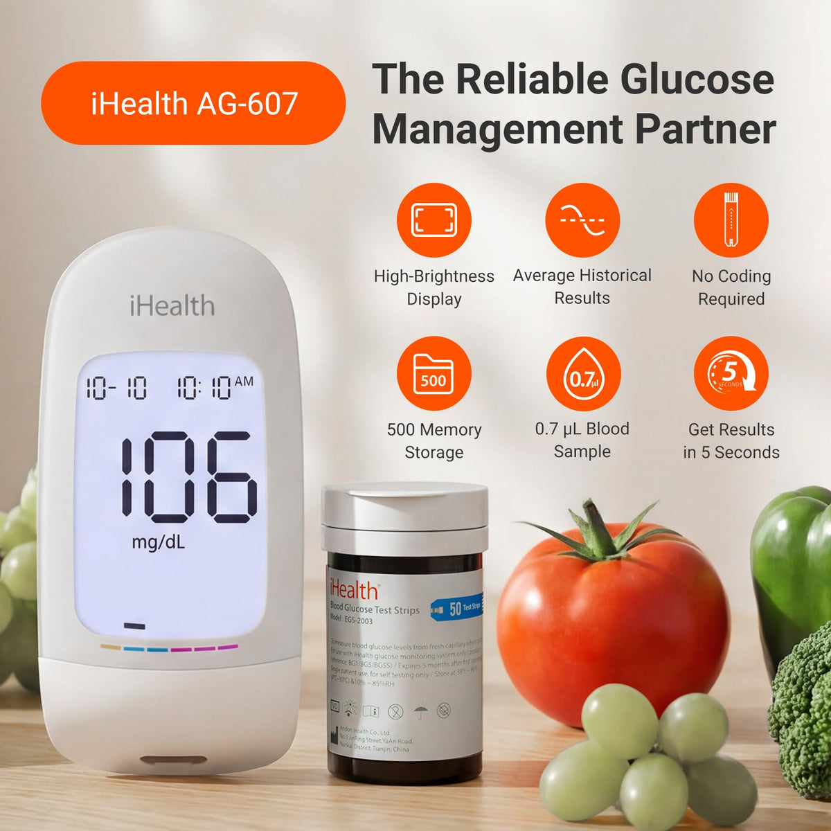 Blood Glucose Monitor Kit, 100 Strips & Lancets M8235