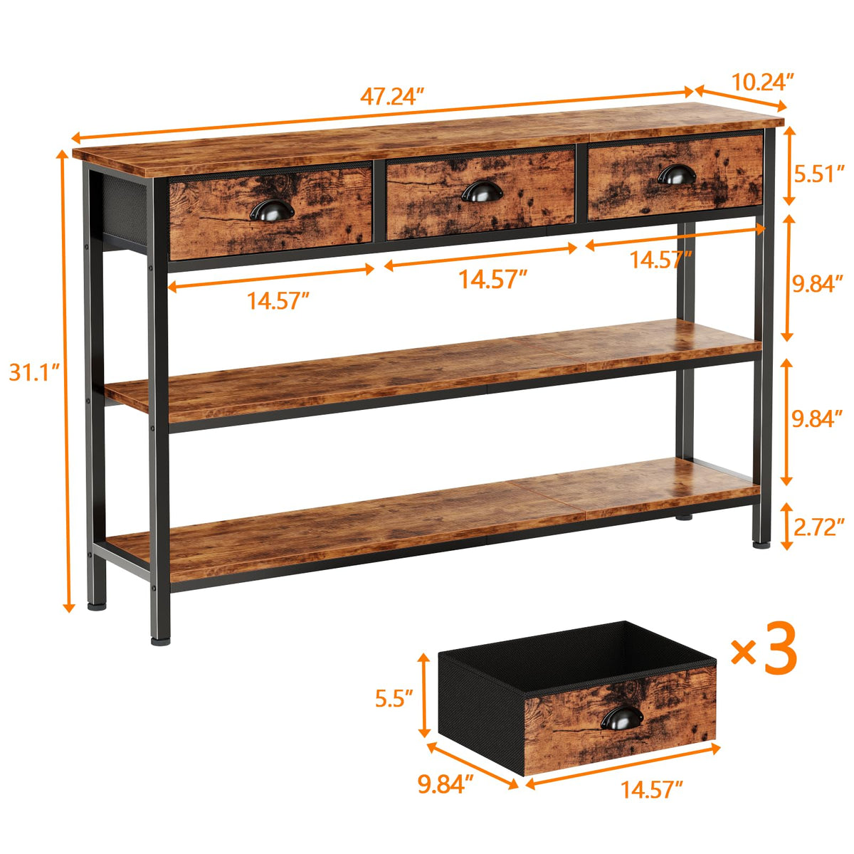 47" Console Table with 3 Drawers A614996