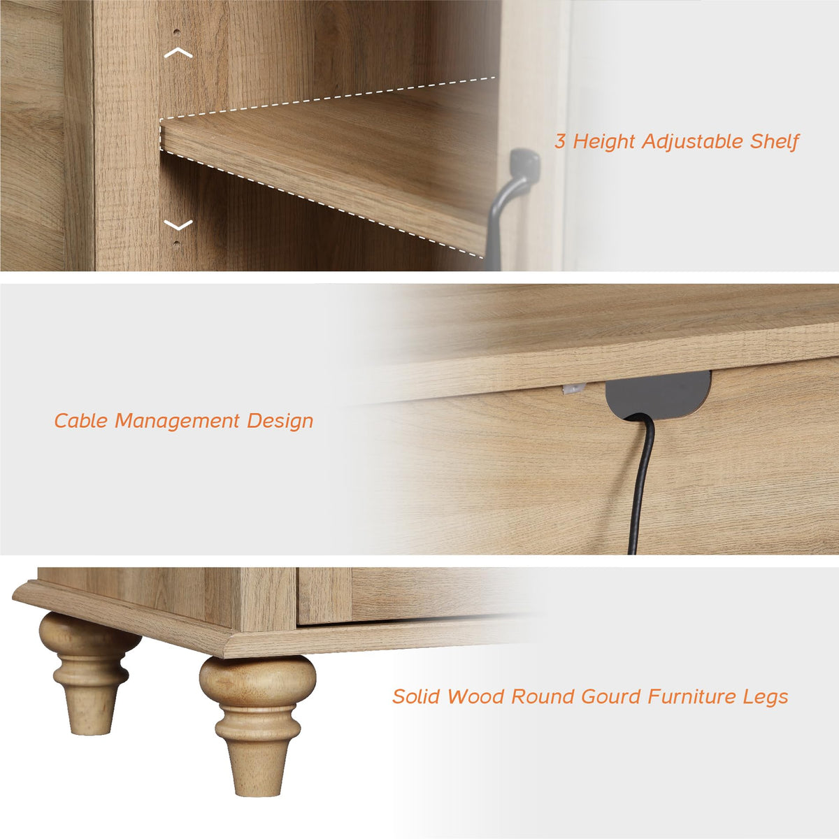 Wood TV Stand for 65 Inch TV with Glass Door S398