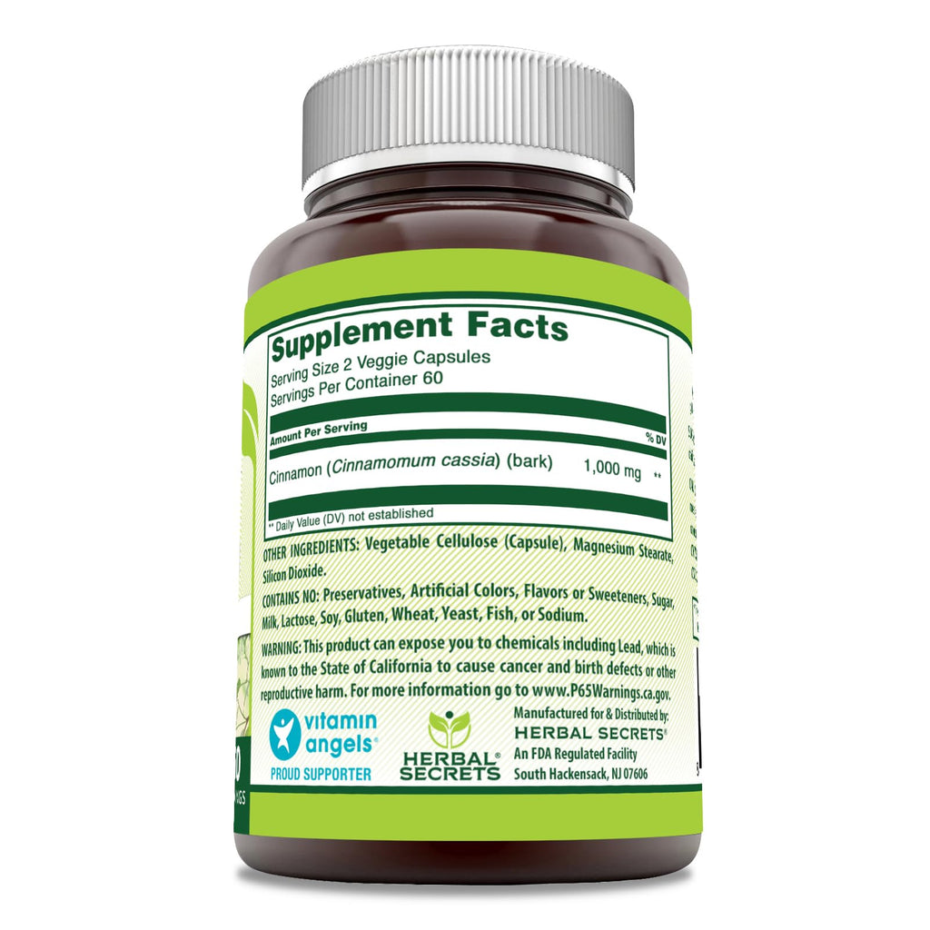 Cinnamon Supplement 1000 Mg 120 Veggie Capsules G8750