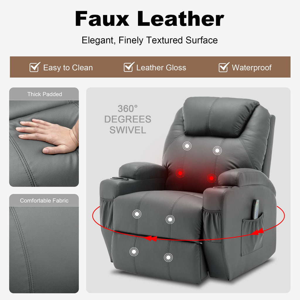 Massage Heat 360° Swivel Rocking Recliner Chair with Remote and Cup Holder I175